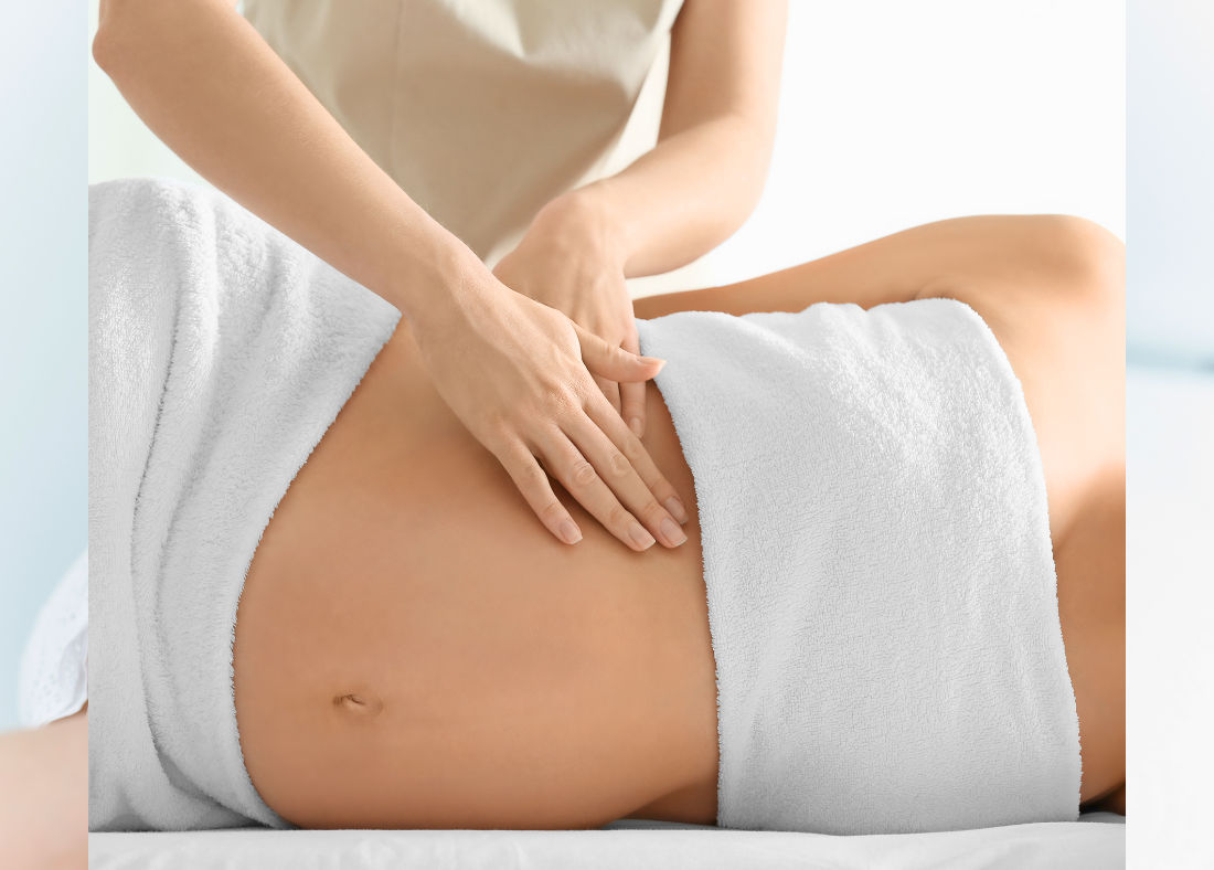 Prenatal massage by Soma Rei Wellness, promoting relaxation and nourishment for expectant mothers in Santorini.